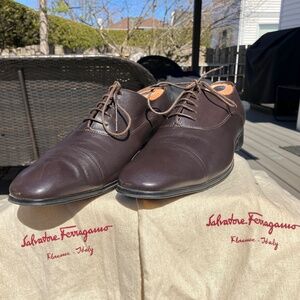 Salvatore Ferragamo Dark Brown Cap Toe Shoes